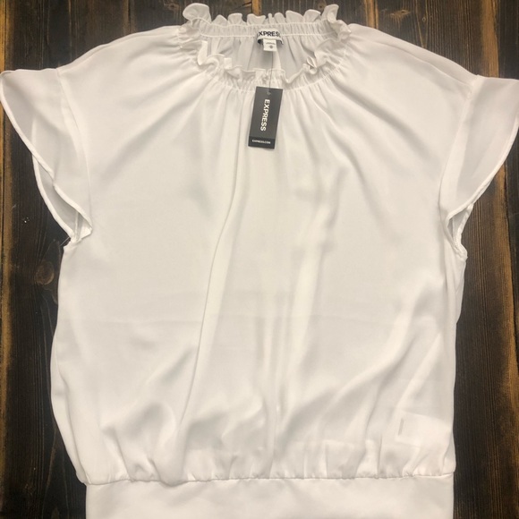 EXPRESS Pretty & Feminine Mock Neck Flutter Sleeve & Banded Waist Top SZ M - Picture 6 of 7